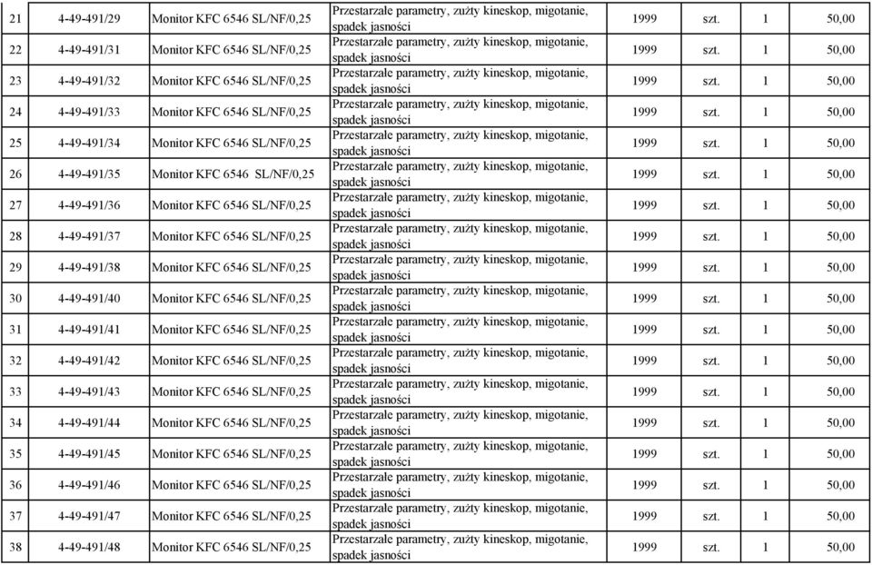 SL/NF/0,25 30 4-49-491/40 Monitor KFC 6546 SL/NF/0,25 31 4-49-491/41 Monitor KFC 6546 SL/NF/0,25 32 4-49-491/42 Monitor KFC 6546 SL/NF/0,25 33 4-49-491/43 Monitor KFC 6546 SL/NF/0,25 34