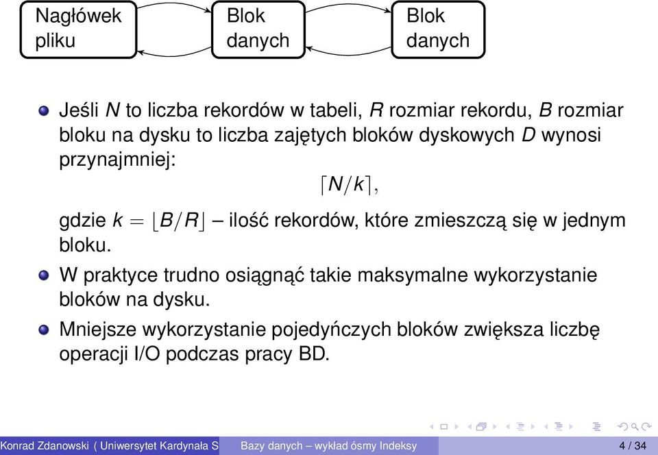 W praktyce trudno osiagn ać takie maksymalne wykorzystanie bloków na dysku.