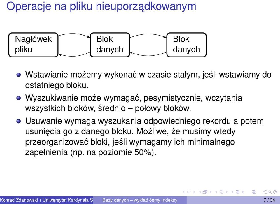 Usuwanie wymaga wyszukania odpowiedniego rekordu a potem usunięcia go z danego bloku.