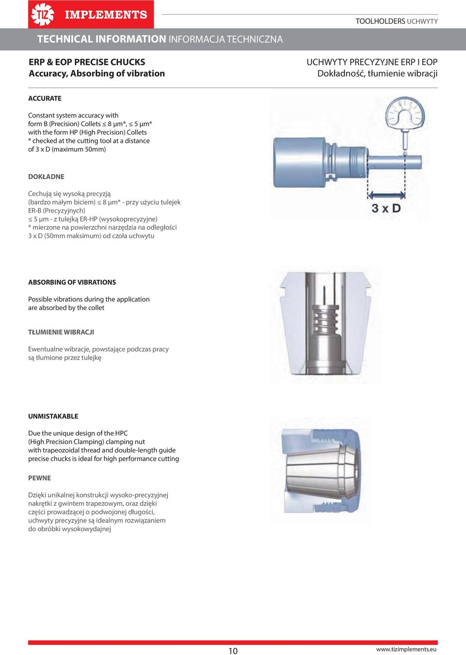 μm* - przy użyciu tulejek ER-B (Precyzyjnych) 5 μm - z tulejką ER-HP (wysokoprecyzyjne) * mierzone na powierzchni narzędzia na odległości 3 x (50mm maksimum) od czoła uchwytu BSORBING OF VIBRTIONS