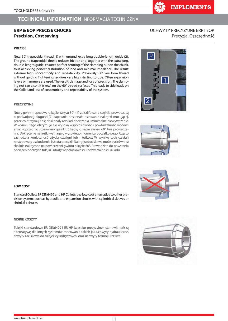 The ground trapezoidal thread reduces friction and, together with the extra long, double-length guide, ensures perfect centring of the clamping nut on the chuck, thus achieving perfect distribution