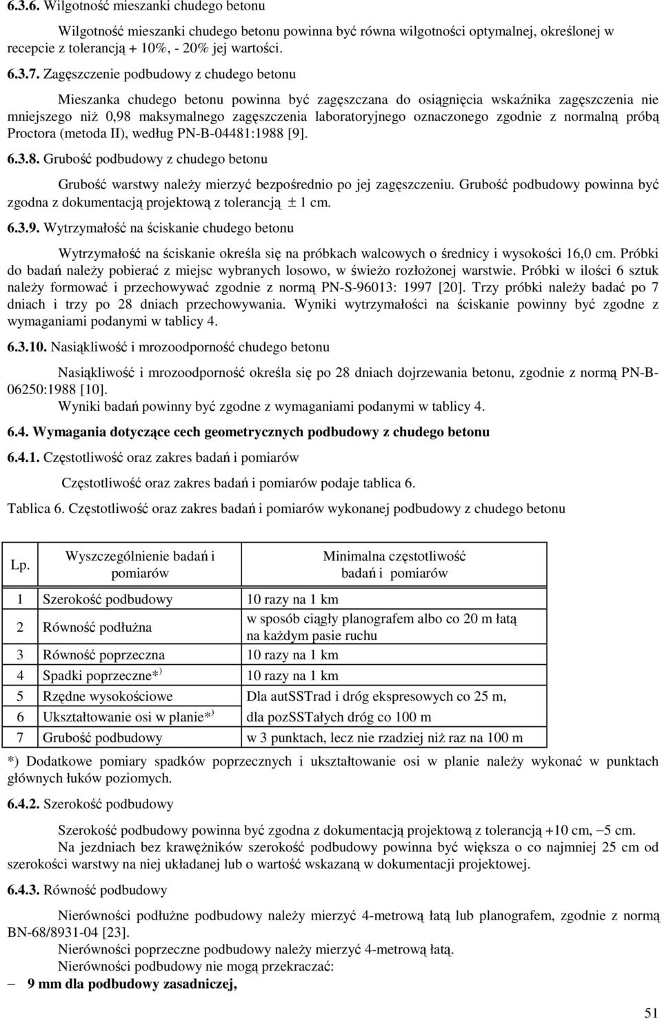 oznaczonego zgodnie z normalną próbą Proctora (metoda II), według PN-B-04481:1988 [9]. 6.3.8. Grubość podbudowy z chudego betonu Grubość warstwy należy mierzyć bezpośrednio po jej zagęszczeniu.