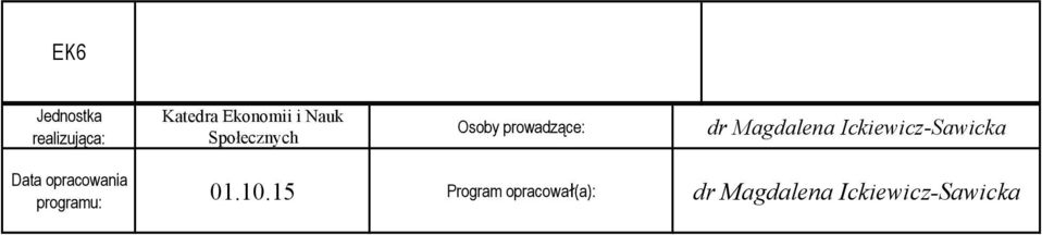 Ickiewicz-Sawicka Data opracowania programu: 01.10.