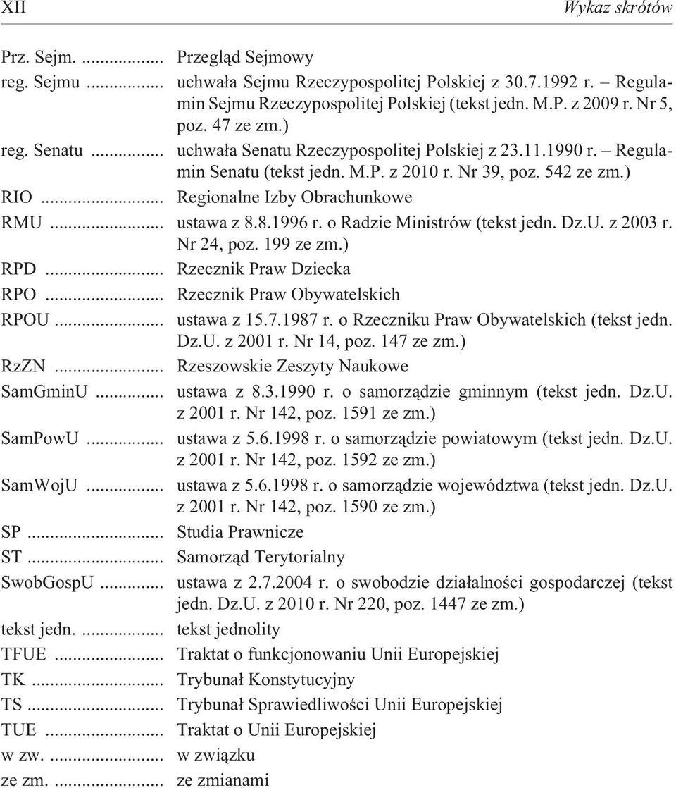 .. ustawa z 8.8.1996 r. o Radzie Ministrów (tekst jedn. Dz.U. z 2003 r. Nr 24, poz. 199 ze zm.) RPD... Rzecznik Praw Dziecka RPO... Rzecznik Praw Obywatelskich RPOU... ustawa z 15.7.1987 r.