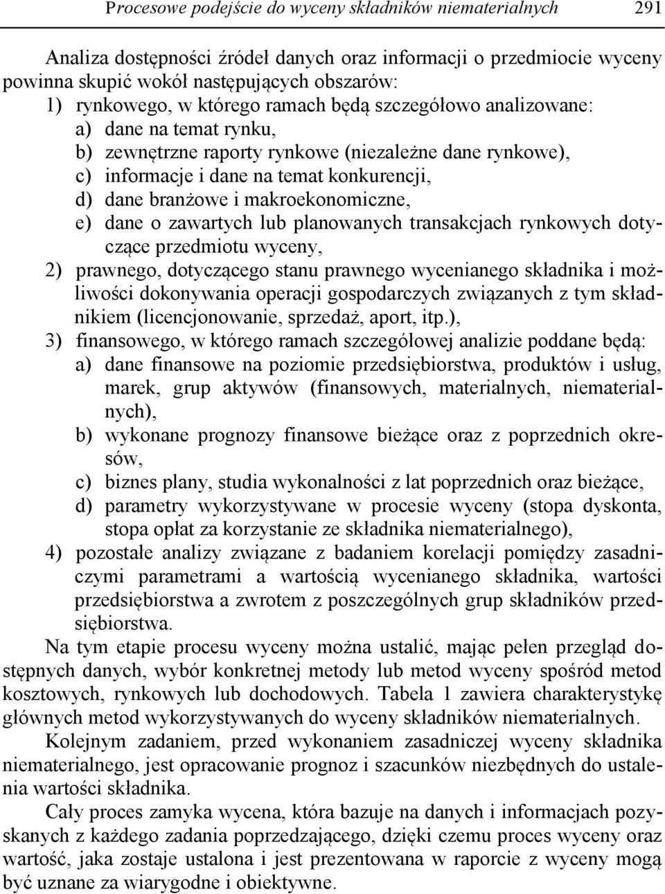 makroekonomiczne, e) dane o zawartych lub planowanych transakcjach rynkowych dotyczące przedmiotu wyceny, 2) prawnego, dotyczącego stanu prawnego wycenianego składnika i możliwości dokonywania