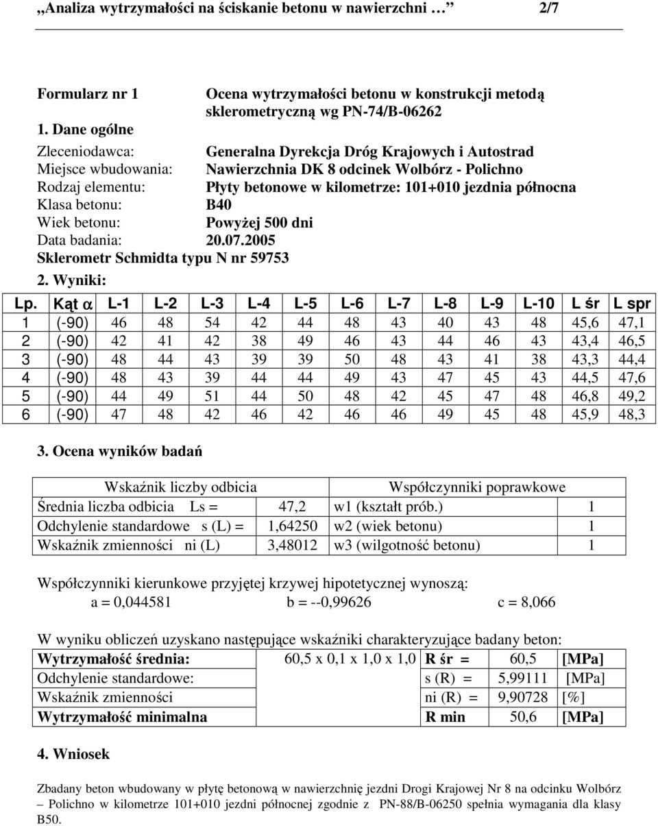 49 45 48 45,9 48,3 Średnia liczba odbicia Ls = 47,2 w1 (kształt prób.