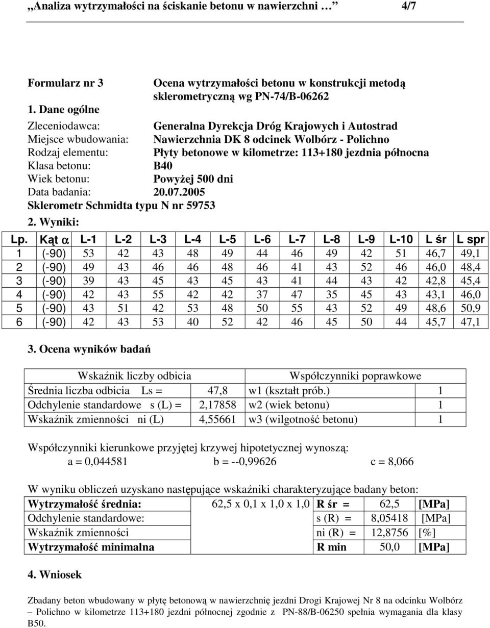 45 50 44 45,7 47,1 Średnia liczba odbicia Ls = 47,8 w1 (kształt prób.