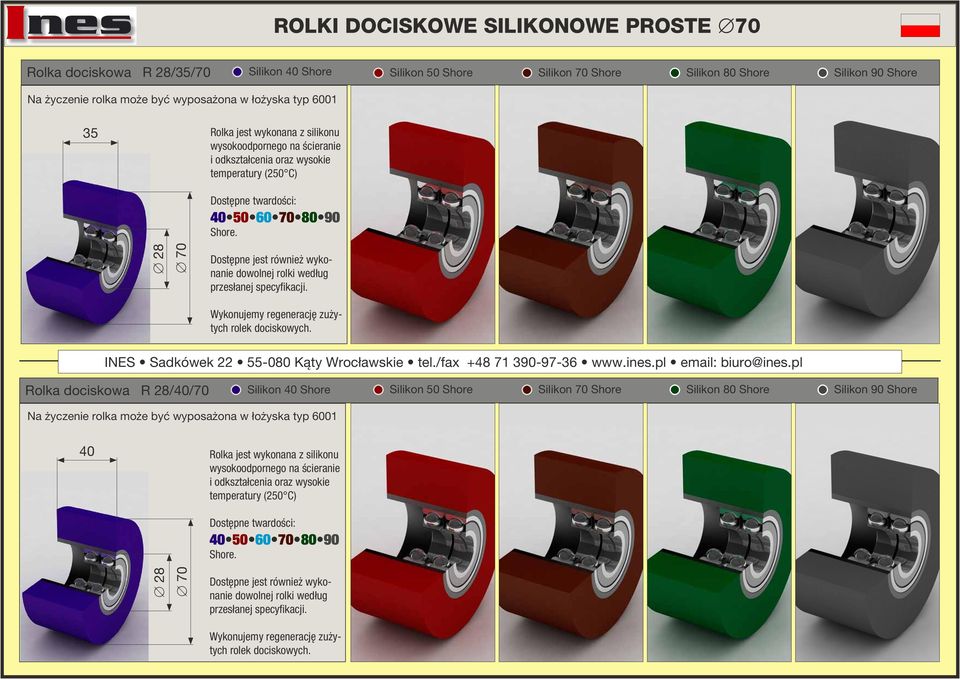 łożyska typ 6001 35 Rolka dociskowa R 28/40/70 Na