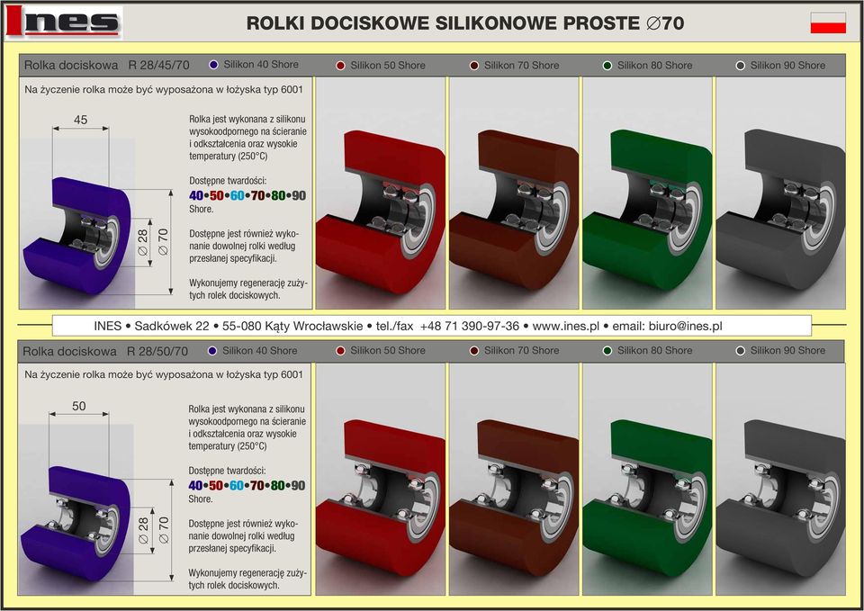 łożyska typ 6001 45 Rolka dociskowa R 28/50/70 Na