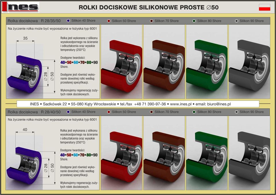 łożyska typ 6001 35 50 Rolka dociskowa R 28/40/50 Na