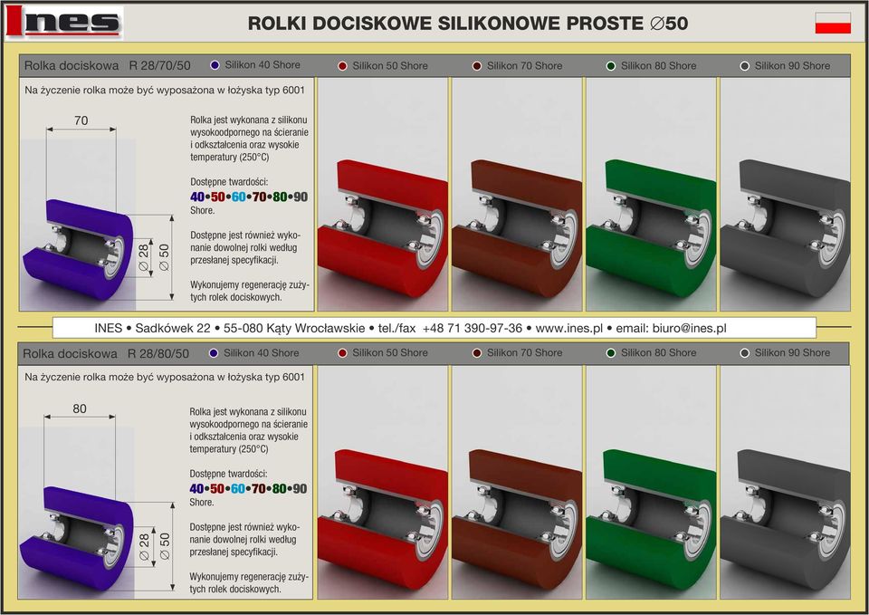 łożyska typ 6001 70 50 Rolka dociskowa R 28/80/50 Na