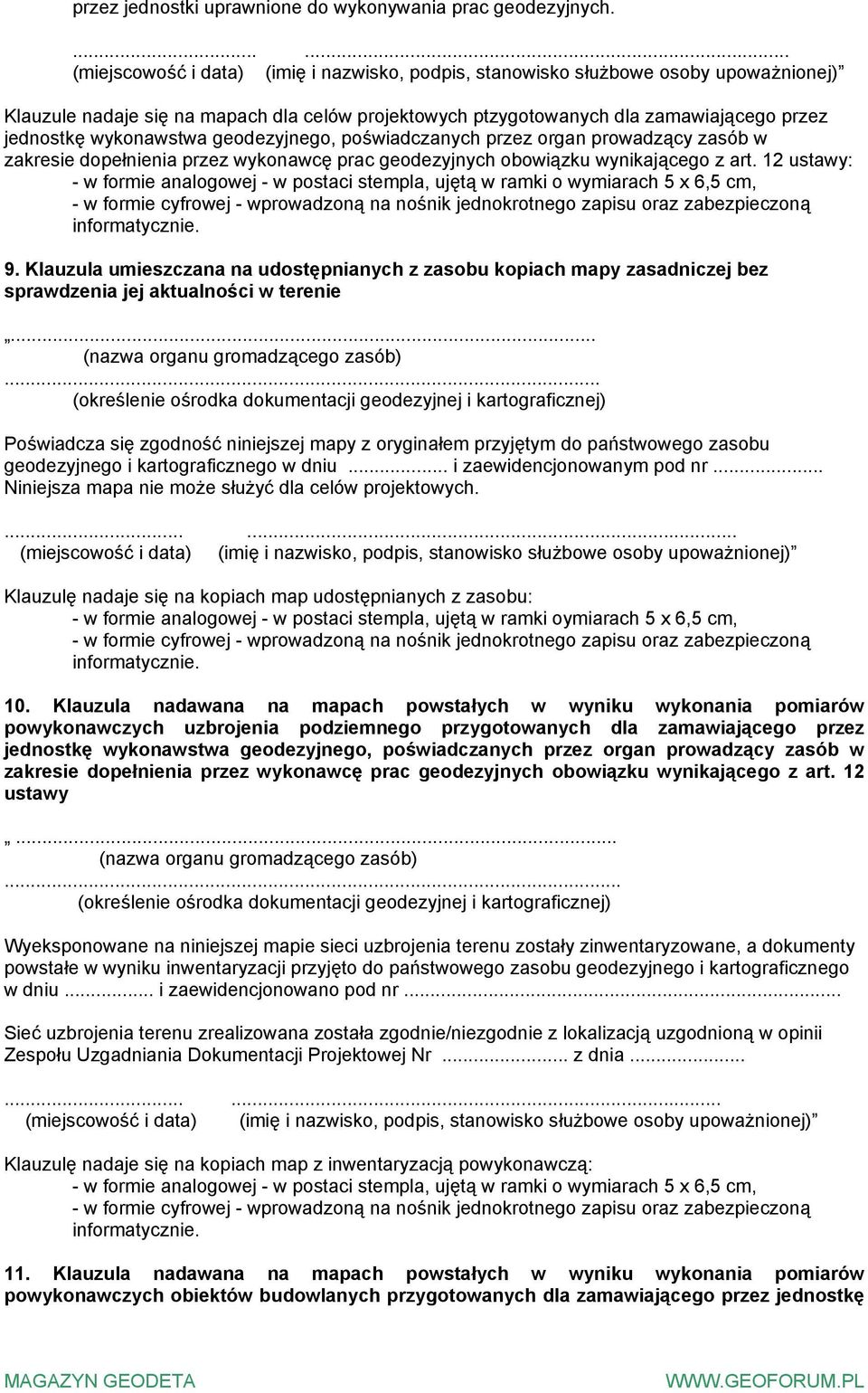 dopełnienia przez wykonawcę prac geodezyjnych obowiązku wynikającego z art.