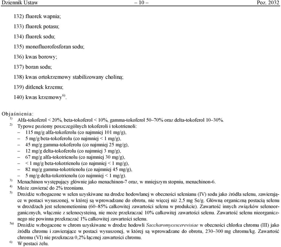 140) kwas krzemowy 6). Objaśnienia: 1) Alfa-tokoferol < 20%, beta-tokoferol < 10%, gamma-tokoferol 50 70% oraz delta-tokoferol 10 30%.