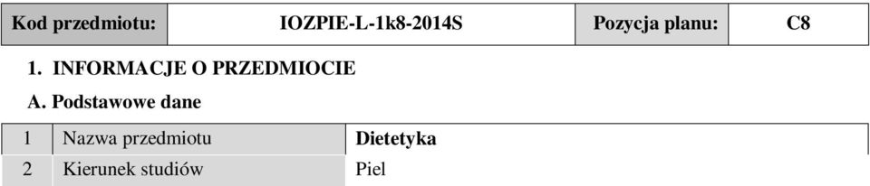 semestr 7 Specjalność - 8 Jednostka prowadząca kierunek studiów 9 Liczba punktów ECTS 1 ECTS 10 Imię i nazwisko nauczyciela (li), stopień lub tytuł naukowy, adres e-mail 11 Język wykładowy polski