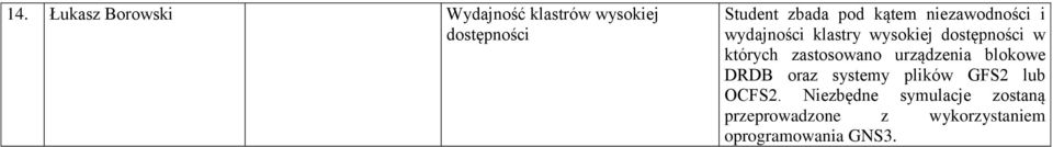 zastosowano urządzenia blokowe DRDB oraz systemy plików GFS2 lub OCFS2.