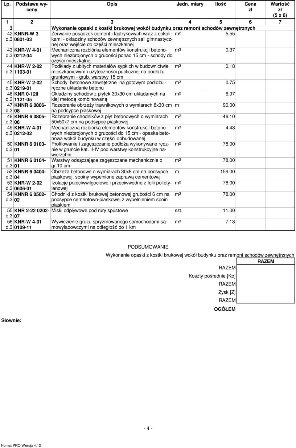 3 0801-03 Zerwanie posadzek cement.i lastrykowych wraz z cokolikami - okładziny schodów zewnętrznych sali gimnastycz- m 2 5.