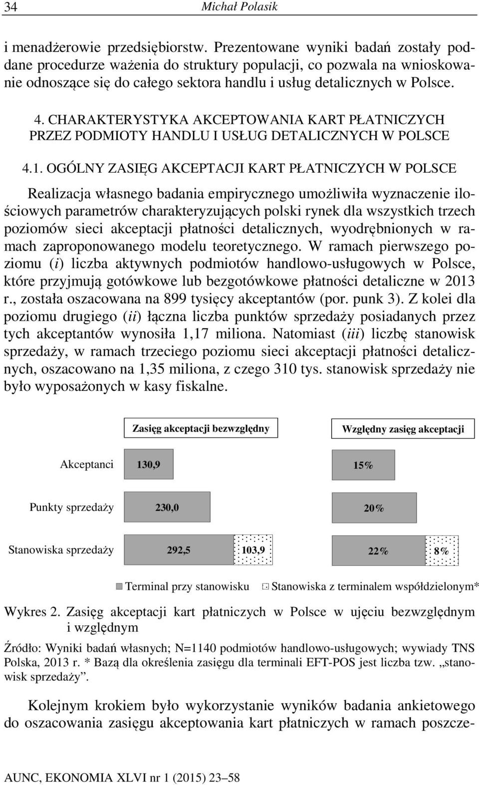 CHARAKTERYSTYKA AKCEPTOWANIA KART PŁATNICZYCH PRZEZ PODMIOTY HANDLU I USŁUG DETALICZNYCH W POLSCE 4.1.