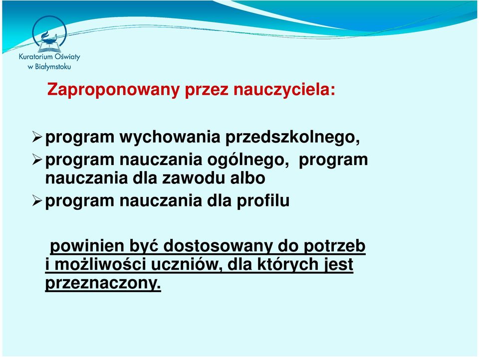 dla zawodu albo program nauczania dla profilu powinien być