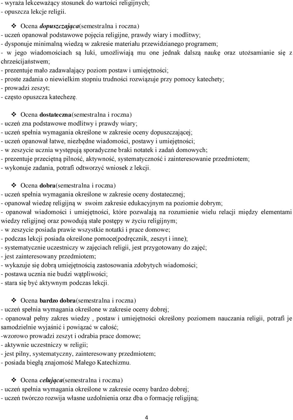 wiadomościach są luki, umożliwiają mu one jednak dalszą naukę oraz utożsamianie się z chrześcijaństwem; - prezentuje mało zadawalający poziom postaw i umiejętności; - proste zadania o niewielkim