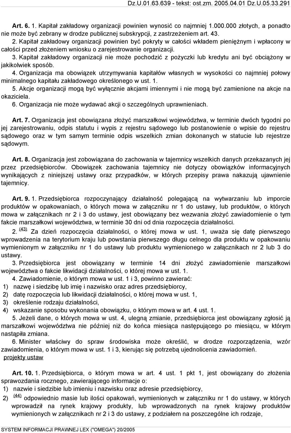 Kapitał zakładowy organizacji nie może pochodzić z pożyczki lub kredytu ani być obciążony w jakikolwiek sposób. 4.