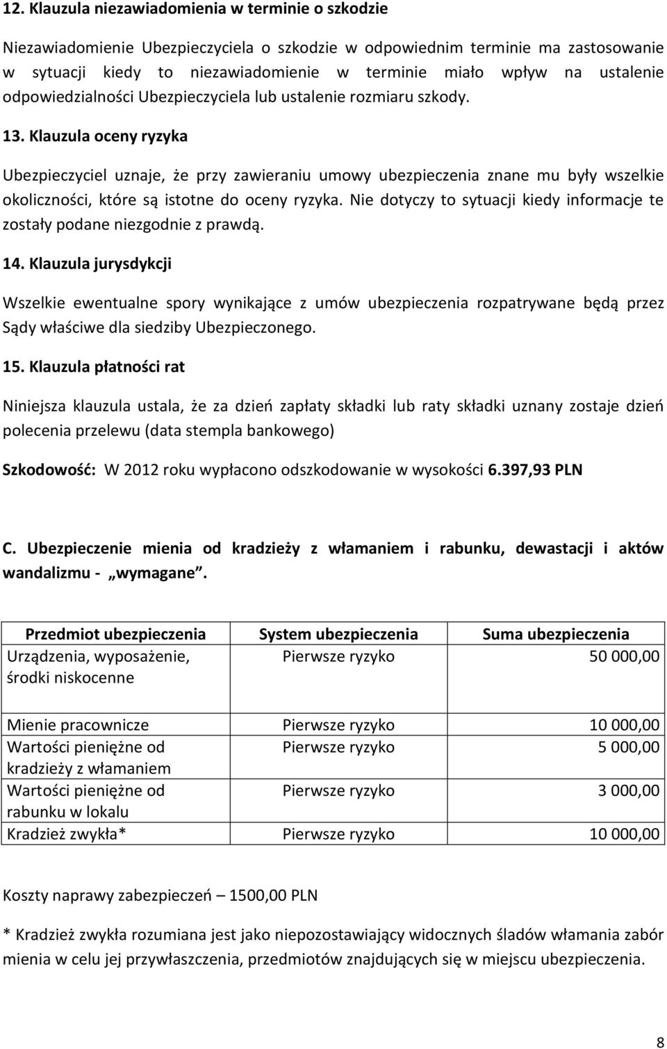 Klauzula oceny ryzyka Ubezpieczyciel uznaje, że przy zawieraniu umowy ubezpieczenia znane mu były wszelkie okoliczności, które są istotne do oceny ryzyka.