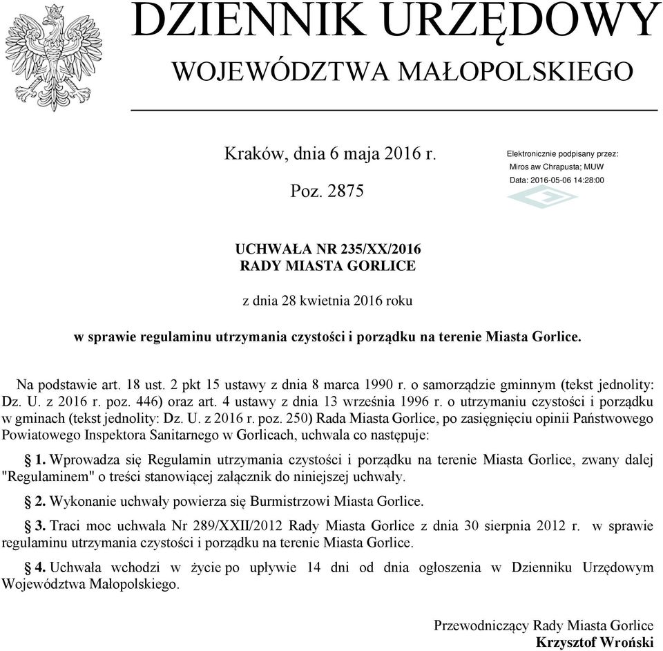 2 pkt 15 ustawy z dnia 8 marca 1990 r. o samorządzie gminnym (tekst jednolity: Dz. U. z 2016 r. poz. 446) oraz art. 4 ustawy z dnia 13 września 1996 r.