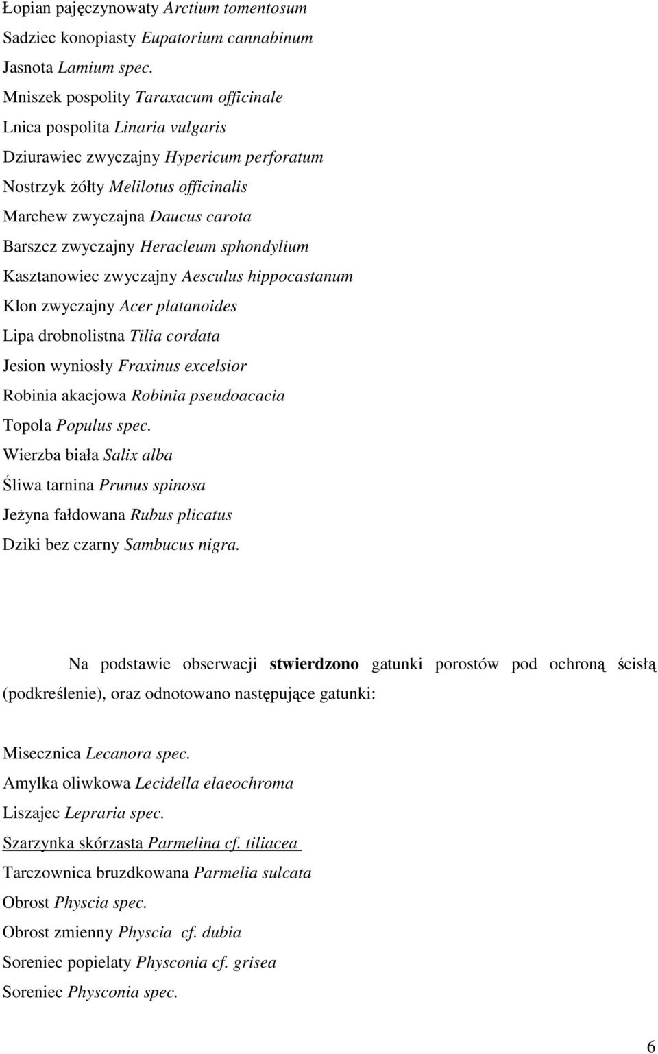 zwyczajny Heracleum sphondylium Kasztanowiec zwyczajny Aesculus hippocastanum Klon zwyczajny Acer platanoides Lipa drobnolistna Tilia cordata Jesion wyniosły Fraxinus excelsior Robinia akacjowa