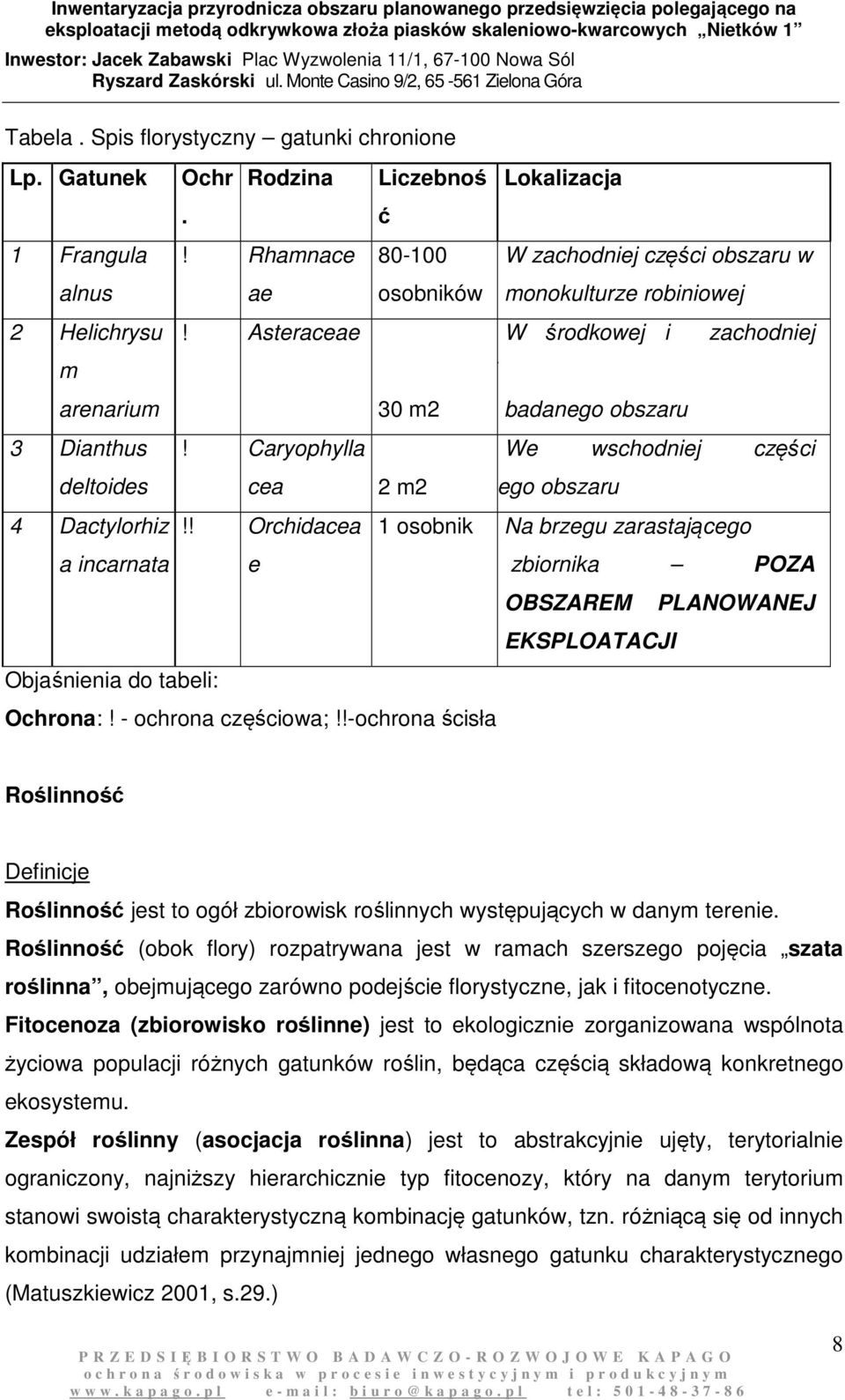 !-ochrona ścisła 80-100 osobników W zachodniej części obszaru w monokulturze robiniowej W środkowej i zachodniej ęści 30 m2 badanego obszaru We wschodniej części 2 m2 badanego obszaru 1 osobnik Na