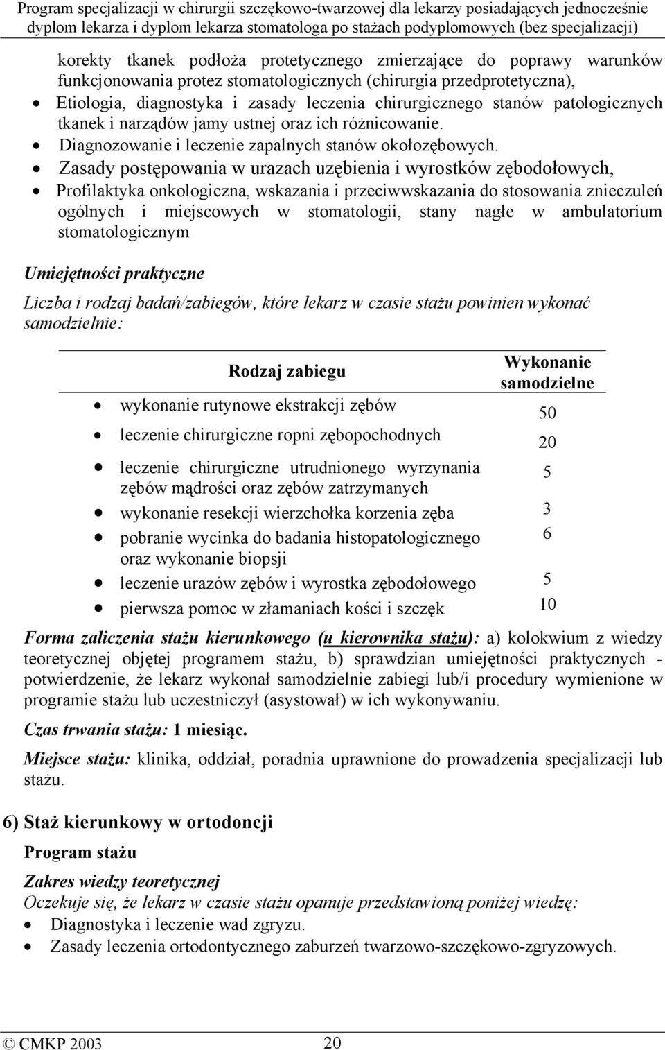 Zasady postępowania w urazach uzębienia i wyrostków zębodołowych, Profilaktyka onkologiczna, wskazania i przeciwwskazania do stosowania znieczuleń ogólnych i miejscowych w stomatologii, stany nagłe w