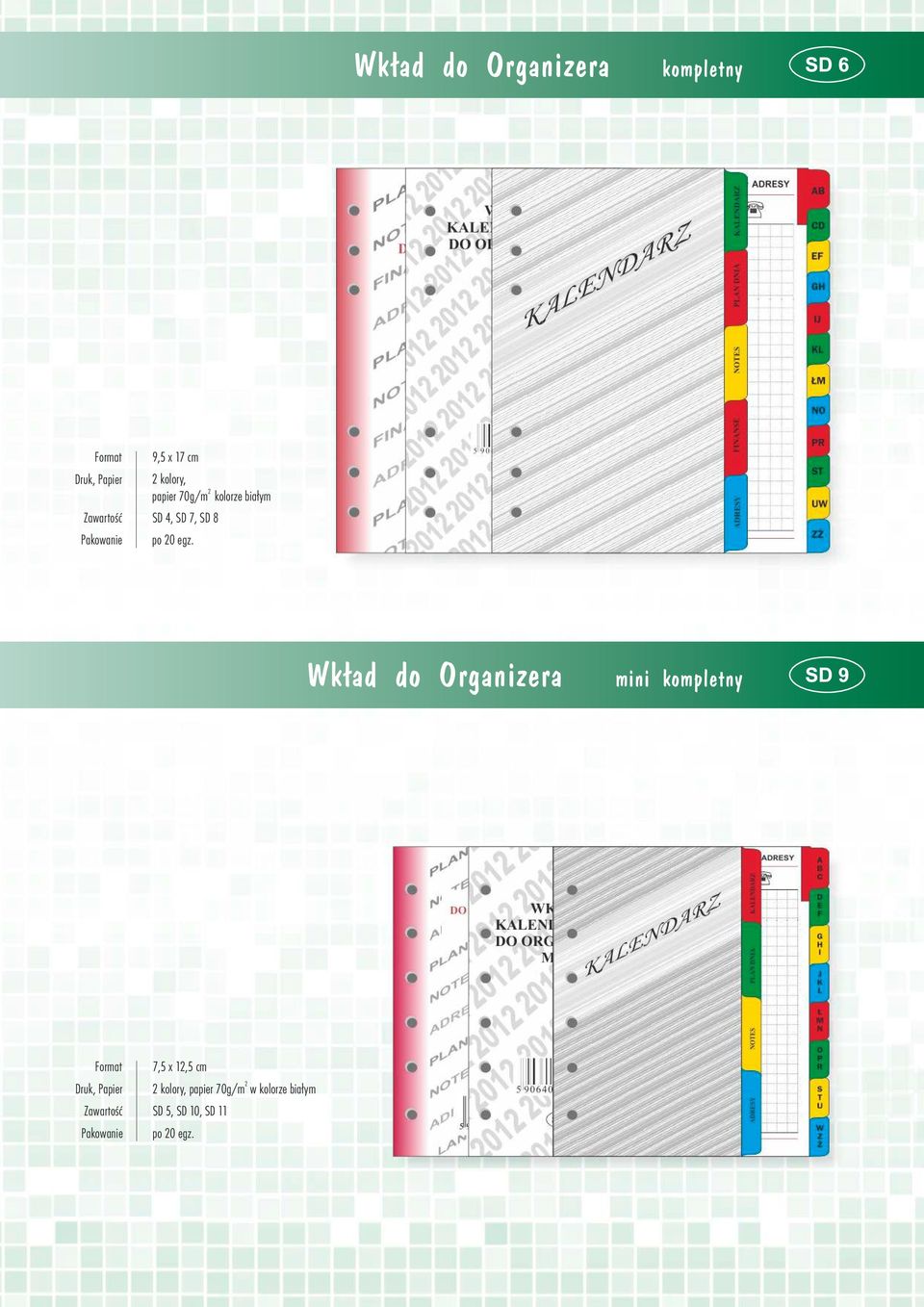 Wkład do Organizera mini kompletny Zawartoœæ, x, cm