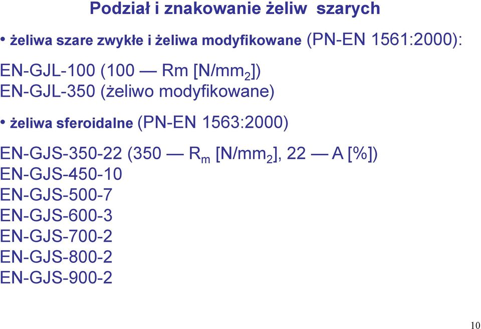 modyfikowane) żeliwa sferoidalne (PN-EN 1563:2000) EN-GJS-350-22 (350 R m [N/mm