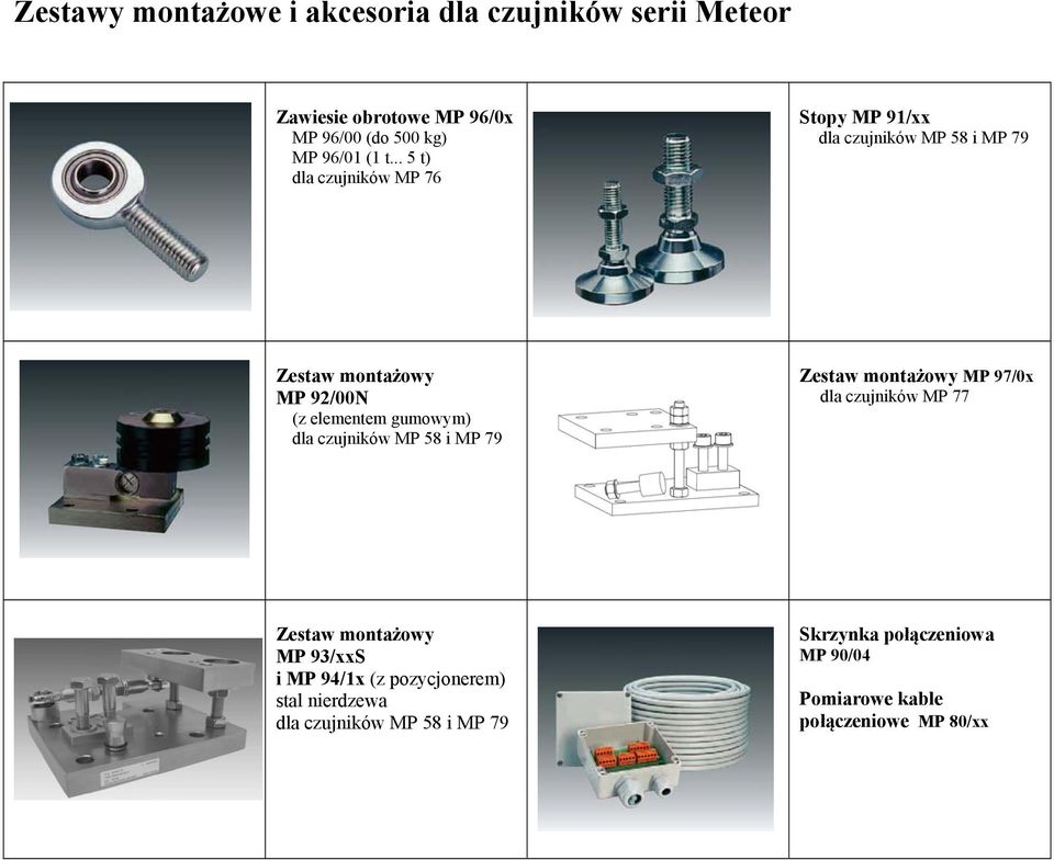 dla czujników MP 58 i MP 79 Zestaw montażowy MP 97/0x dla czujników MP 77 Zestaw montażowy MP 93/xxS i MP 94/1x (z