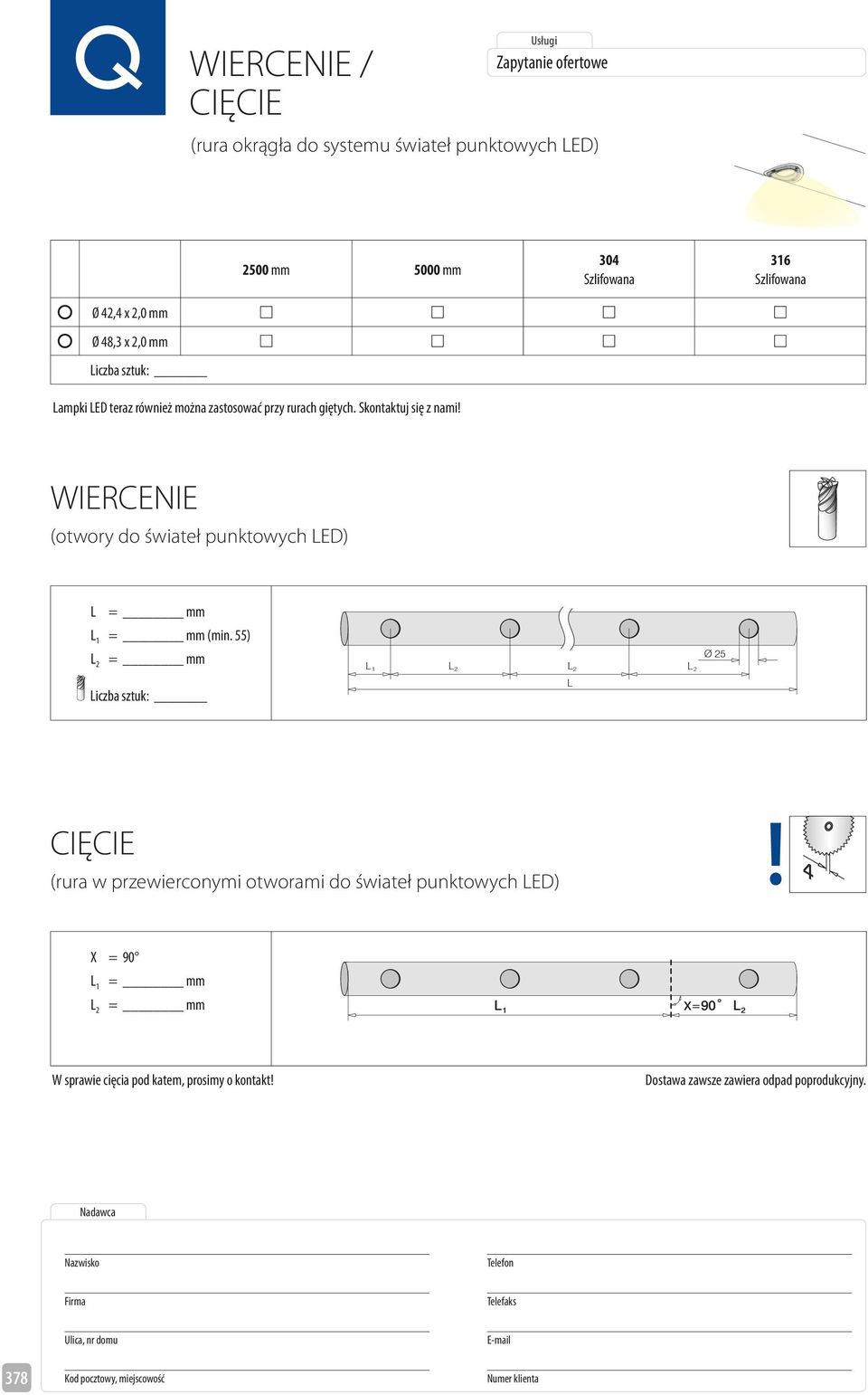 WIECENIE (otwory do świateł punktowych LED) L = mm L 1 = mm (min.