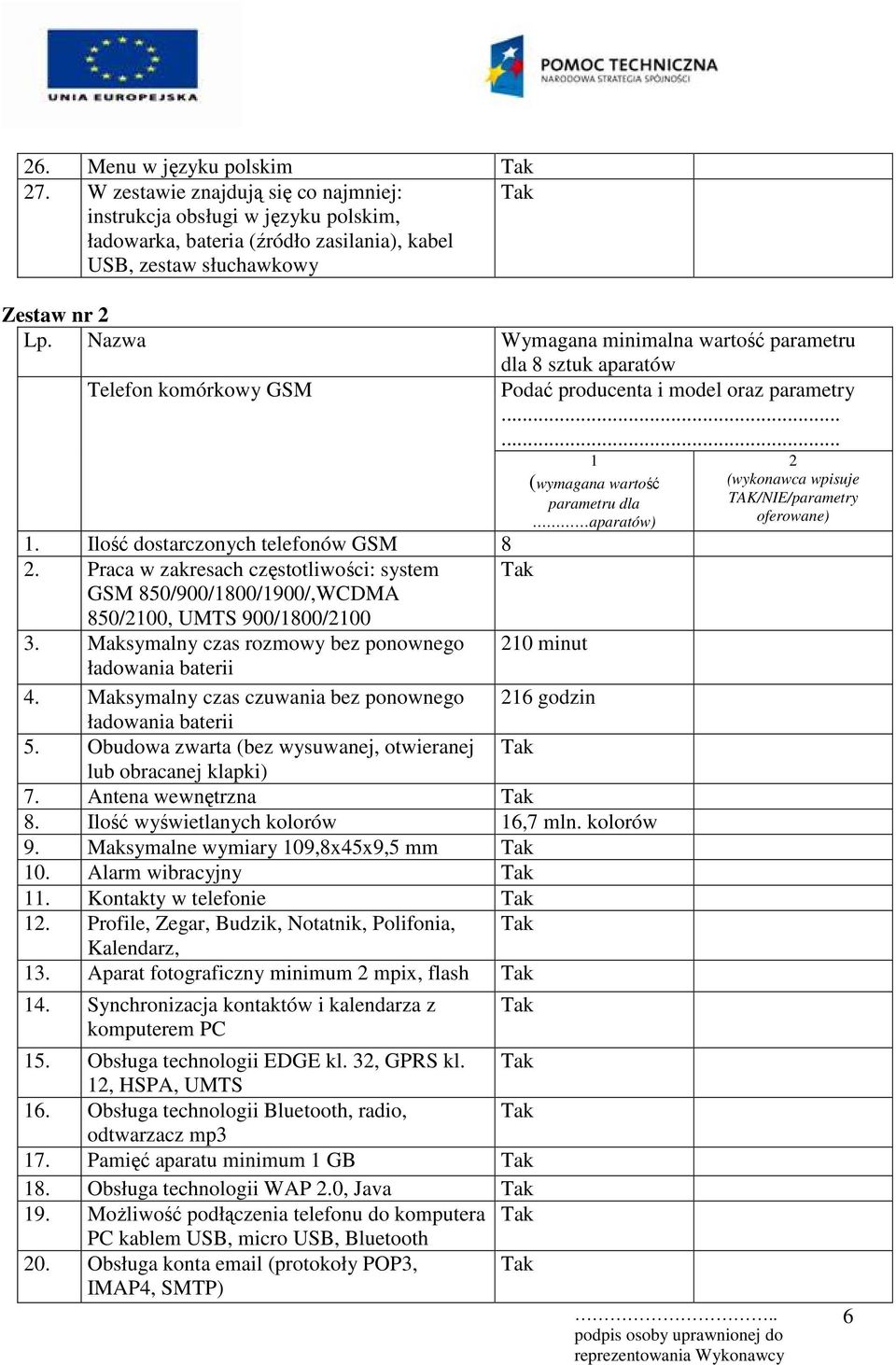 Praca w zakresach częstotliwości: system GSM 850/900/800/900/,WCDMA 850/00, UMTS 900/800/00 3. Maksymalny czas rozmowy bez ponownego 0 minut 4. Maksymalny czas czuwania bez ponownego 6 godzin 5.