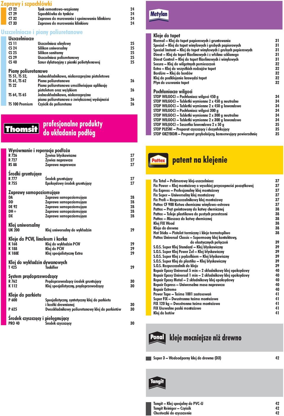 polietylenowej 25 Piany poliuretanowe TS 51, TS 52, Jednoskładnikowa, niskorozprężna pistoletowa TS 61, TS 62 Piana poliuretanowa 26 TS 22 Piana poliuretanowa umożliwiająca aplikację pistoletem oraz