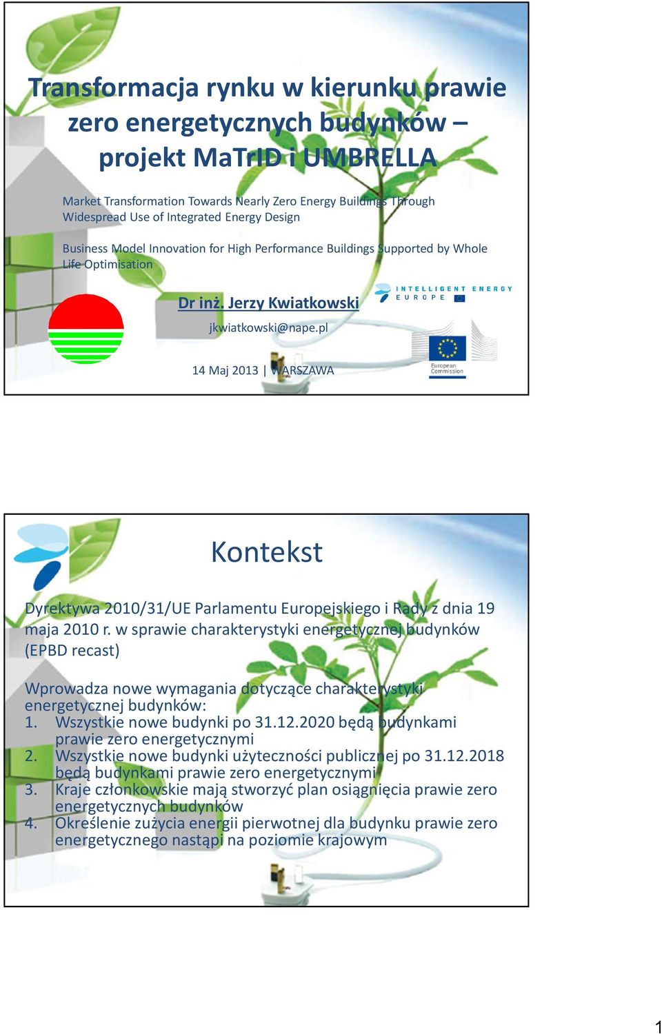 pl 14 Maj 2013 WARSZAWA Kontekst Dyrektywa 2010/31/UE Parlamentu Europejskiego i Rady z dnia 19 maja 2010 r.