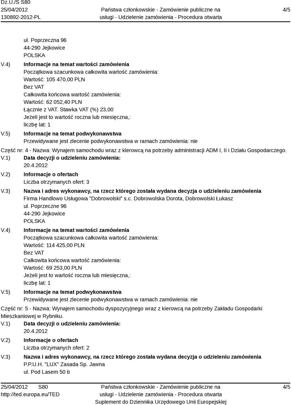 administracji ADM I, II i Działu Gospodarczego. Firma Handlowo Usługowa "Dobrowolski" s.c. Dobrowolska Dorota, Dobrowolski Łukasz ul.