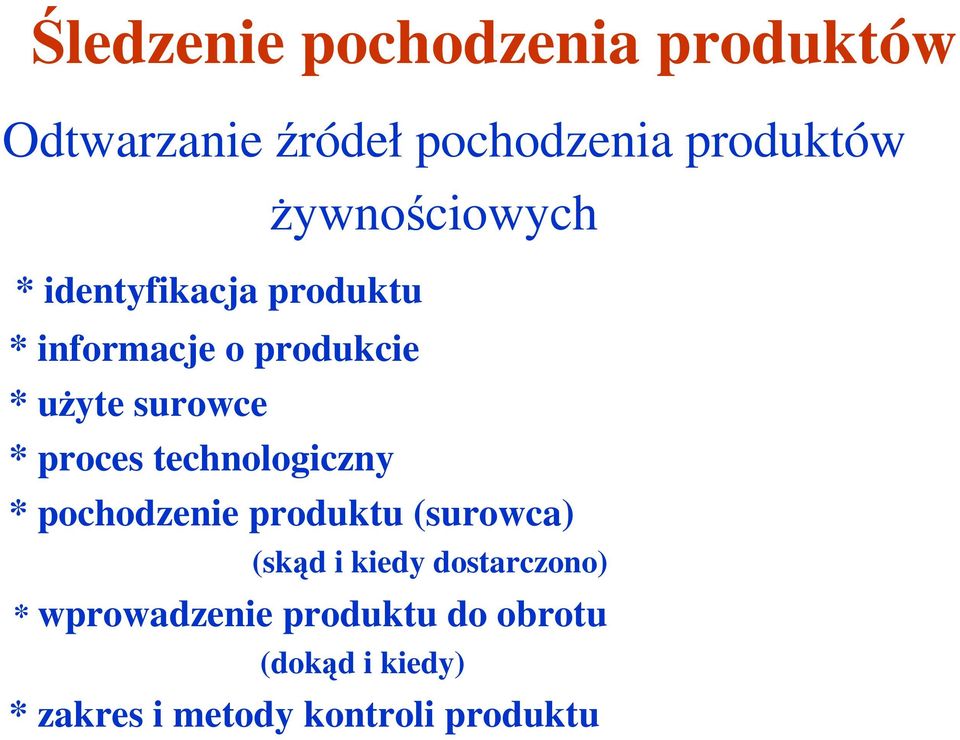 * proces technologiczny * pochodzenie produktu (surowca) (skąd i kiedy