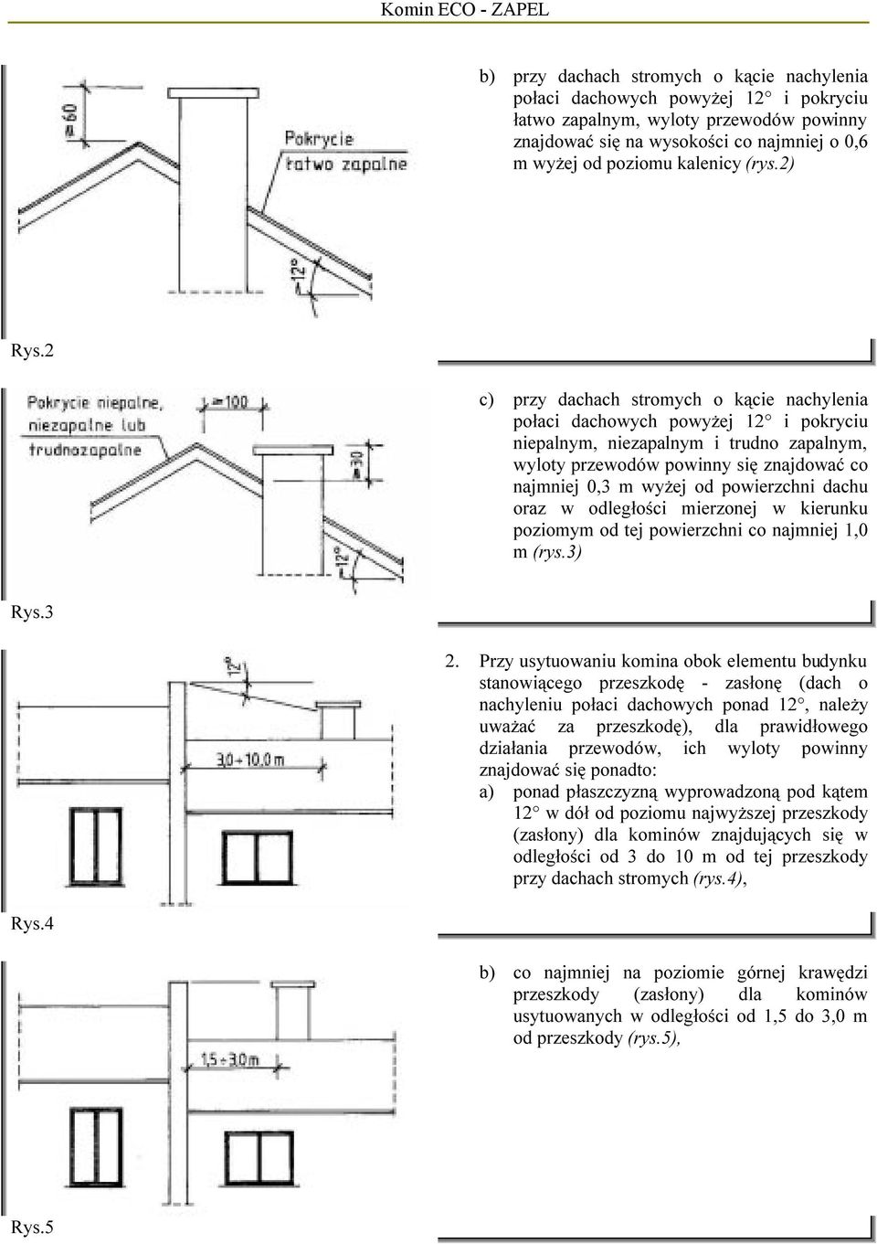 2 c) przy dachach stromych o kącie nachylenia połaci dachowych powyżej 12 i pokryciu niepalnym, niezapalnym i trudno zapalnym, wyloty przewodów powinny się znajdować co najmniej 0,3 m wyżej od