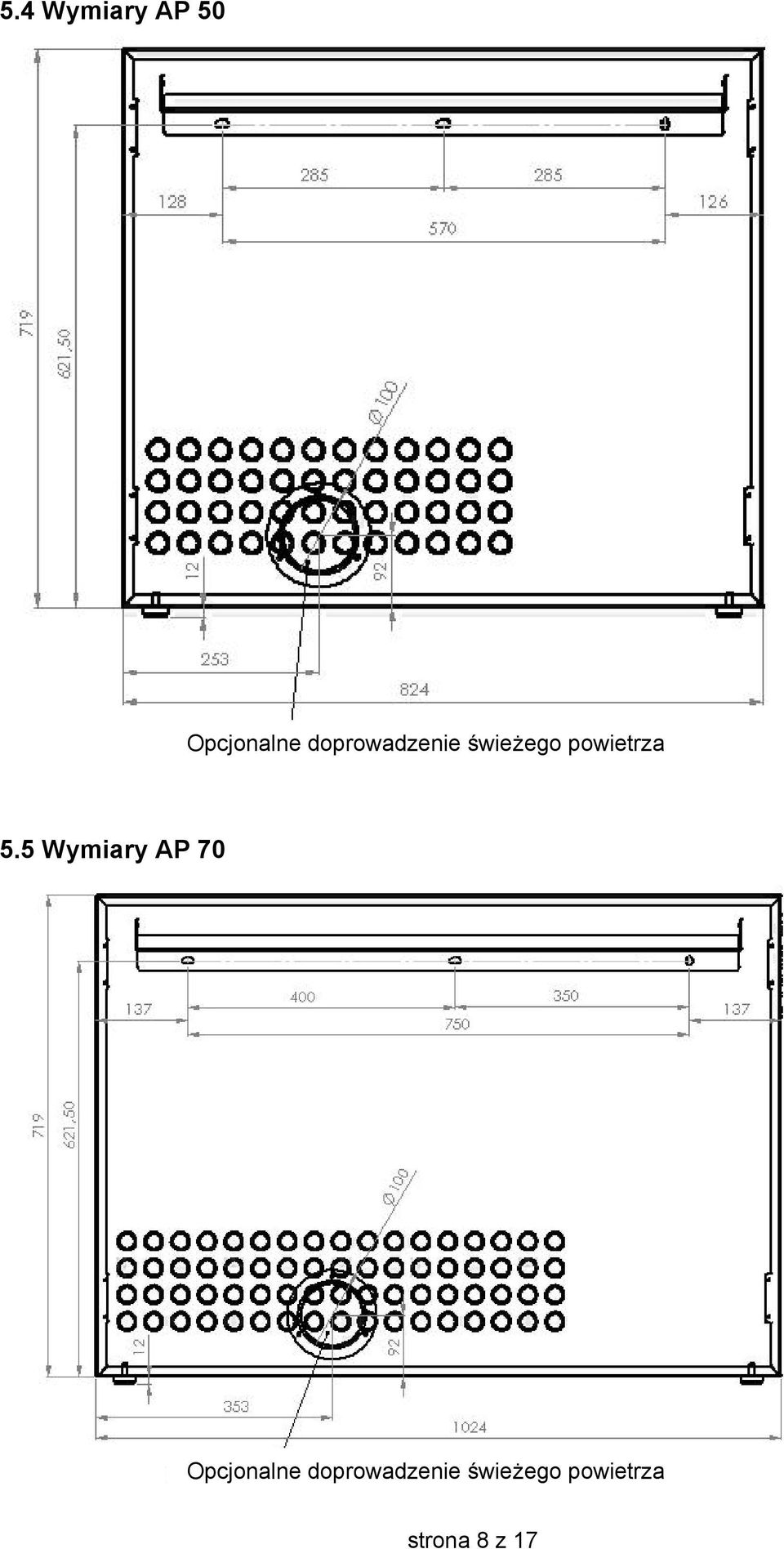 5 Wymiary AP 70 Opcjonalne