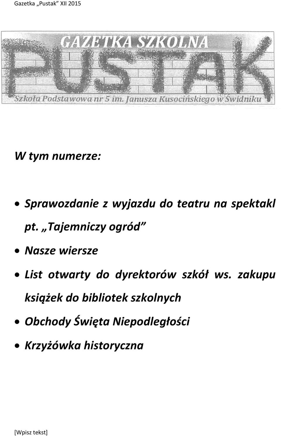 Tajemniczy ogród Nasze wiersze List otwarty do