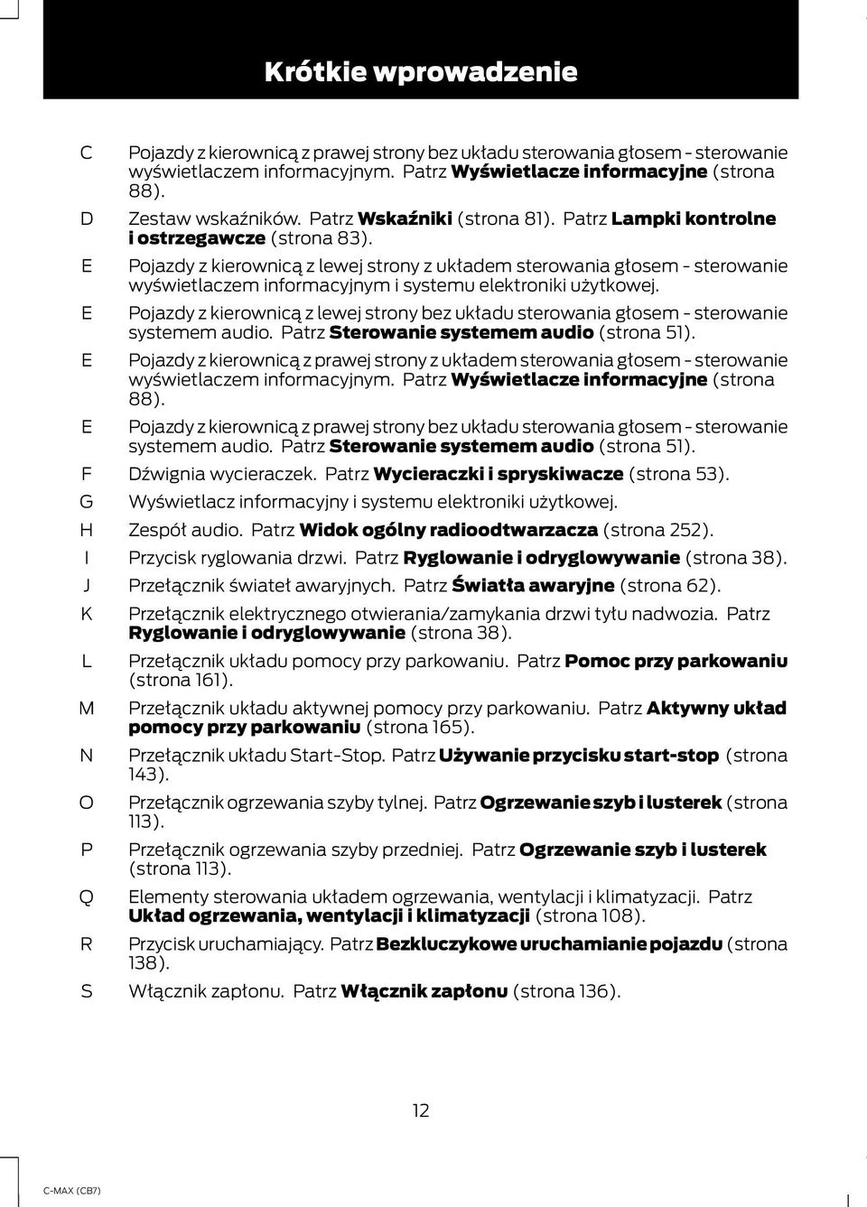 Pojazdy z kierownicą z lewej strony z układem sterowania głosem - sterowanie wyświetlaczem informacyjnym i systemu elektroniki użytkowej.