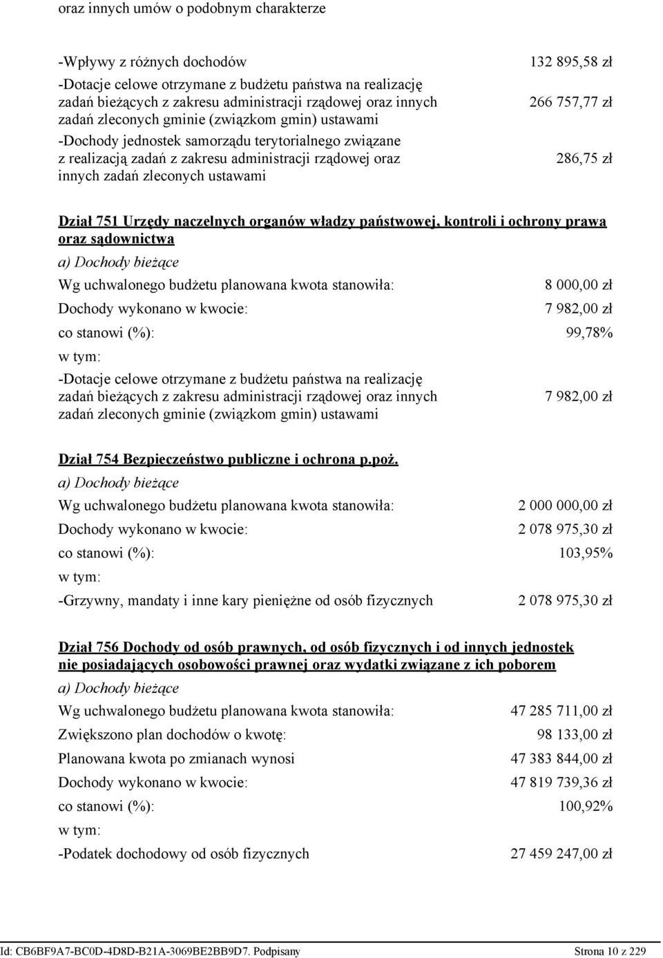 266 757,77 zł 286,75 zł Dział 751 Urzędy naczelnych organów władzy państwowej, kontroli i ochrony prawa oraz sądownictwa a) Dochody bieżące Wg uchwalonego budżetu planowana kwota stanowiła: Dochody