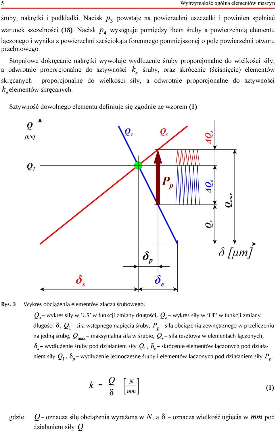 Stopniowe dokręcanie nakrętki wywołuje wydłużenie śruby proporcjonalne do wielkości siły, a odwrotnie proporcjonalne do sztywności śruby, oraz skrócenie (ściśnięcie) elementów skręcanych