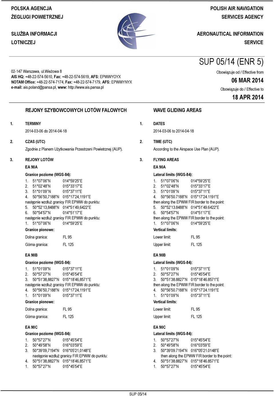 wieżowa 8 AIS HQ: +48-22-574-5610, Fax: +48-22-574-5619, AFS: EPWWYOYX NOTAM Office: +48-22-574-7174, Fax: +48-22-574-7179, AFS: EPWWYNYX e-mail: ais.poland@pansa.