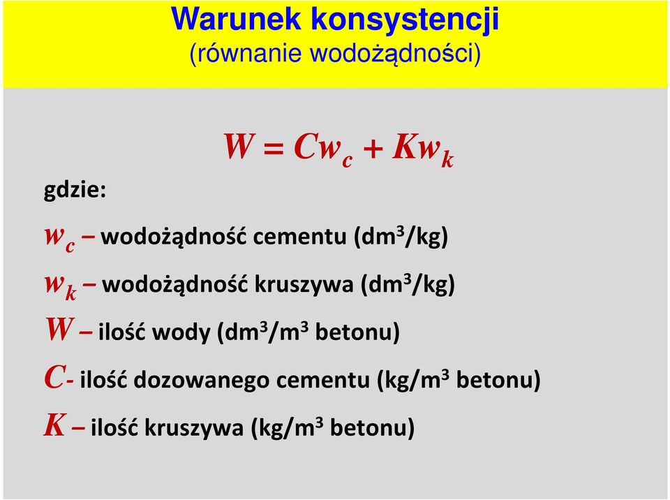 kruszywa (dm 3 /kg) W ilość wody (dm 3 /m 3 betonu) C- ilość