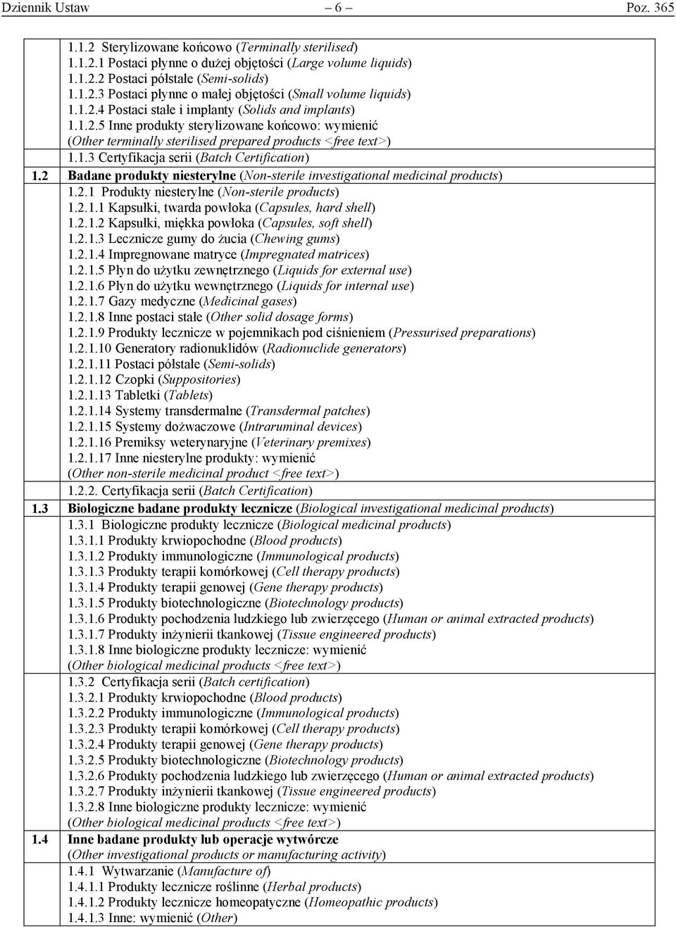 2 Badane produkty niesterylne (Non-sterile investigational medicinal products) 1.2.1 Produkty niesterylne (Non-sterile products) 1.2.1.1 Kapsułki, twarda powłoka (Capsules, hard shell) 1.2.1.2 Kapsułki, miękka powłoka (Capsules, soft shell) 1.