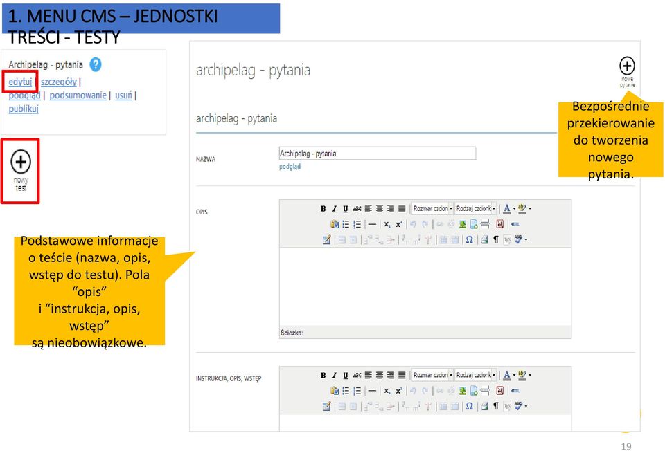 Podstawowe informacje o teście (nazwa, opis, wstęp do