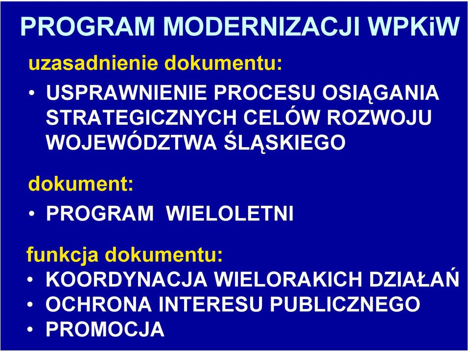 WOJEWÓDZTWA ŚLĄSKIEGO dokument: PROGRAM WIELOLETNI funkcja