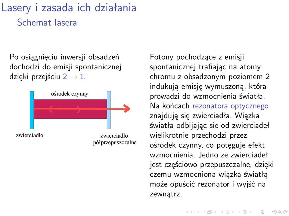 światła. Na końcach rezonatora optycznego znajdują się zwierciadła.